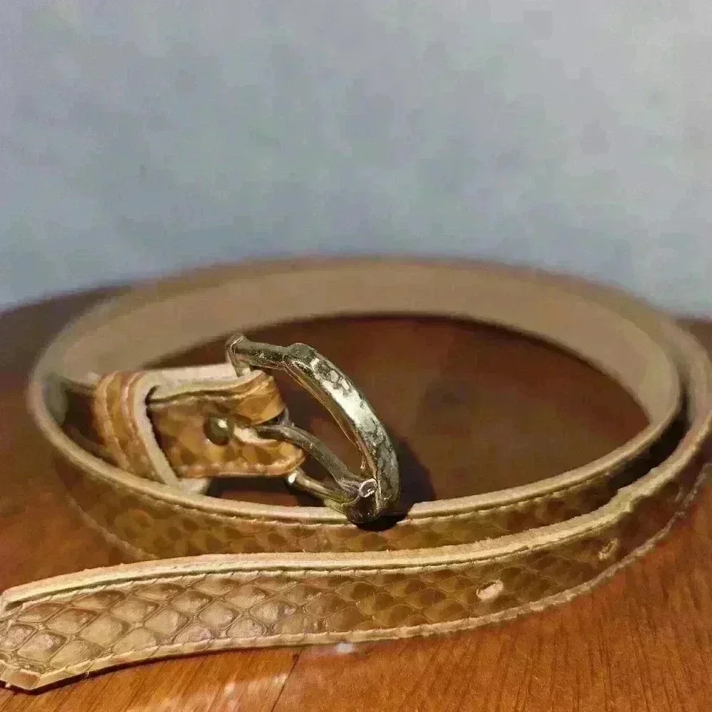 Womens Genuine Snake Skin Belt Cognac Brown W/ Gold buckle 38